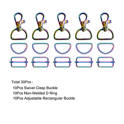 WAFJAMF 30Pcs Purse Hardware Swivel Snap Hooks D Rings Slide Buckles 3/4 In | Heavy duty metal clasps set for handbag making, DIY craft, strap, backpack, lanyard keychain & handbag fasteners, rainbow - color: Rainbow, size: 3/4” Inside Width