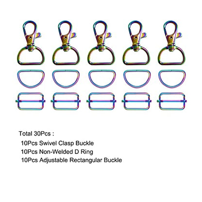 WAFJAMF 30Pcs Purse Hardware Swivel Snap Hooks D Rings Slide Buckles 3/4 In | Heavy duty metal clasps set for handbag making, DIY craft, strap, backpack, lanyard keychain & handbag fasteners, rainbow - color: Rainbow, size: 3/4” Inside Width