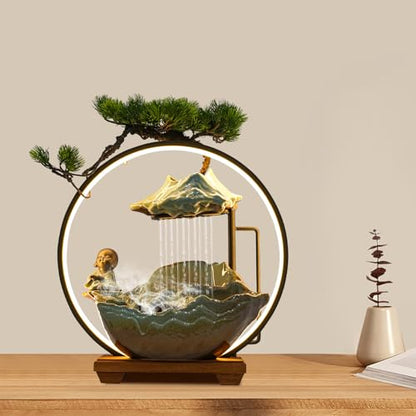 Buddha Water Fountain Indoor, Zen Monk Tabletop Water Fountain with Mist, LED Light and Backflow Incense Holder, for Home Decor, Office Decor, Yoga Meditation - size: F