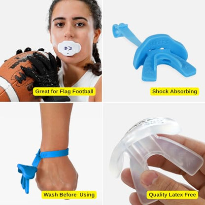 SLEEFS Classic Football Mouthguard with Removable Strap, No-Boil Design - color: Sky Blue, size: Adult