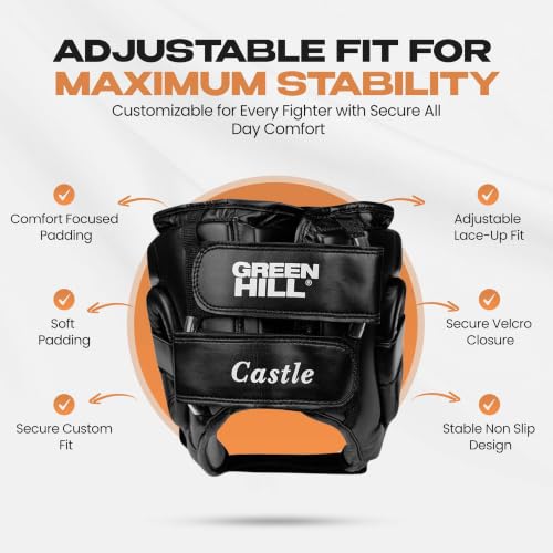 Green Hill Castle Boxing Headgear, Shock Absorption, Secure Fit,Boxing Gear | Boxing Head Guard, MMA Headgear, Muay Thai Headgear, Sparring Headgear, Boxing Protective Gear, Martial Arts Headgear
