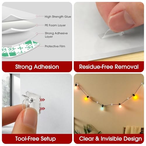 120PCS Heavy-Duty Adhesive Cable Clips, Clear Traceless Cord Organizer & Wire Holders for Wall, Desk, Car, LED Strips and Outdoor Lights (Small) - size: 120 small