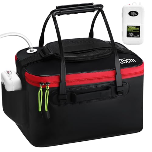 2 Pcs Fishing Bucket and Live Bait Aerator, Foldable Multi Functional Live Bucket Portable Quiet Aerator Outdoor Camping Fishing EVA Bag - color: Black