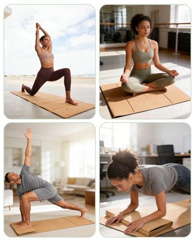 Rocalt Foldable Cork Yoga Mat, Non Slip Travel Pilates Workout Mat
