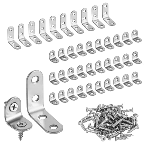 40 Pcs L Bracket Stainless Steel Corner Brace with 100 Pcs Screws, 90 Degree Right Angle Bracket Firmware for Wooden Shelves, Chairs, Tables, Dressers, Furniture (1.57 Inch and 0.79 Inch)