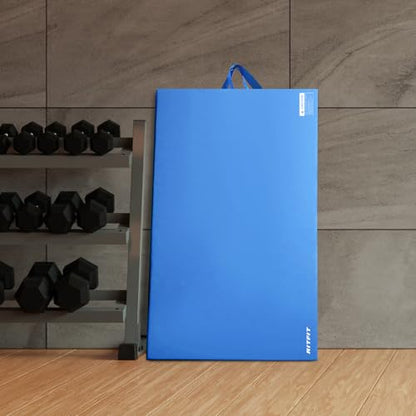 RitFit Upgraded Folding Exercise Mat, 2 Inch Thick Gymnastics Mat - color: Blue(4' x 10')