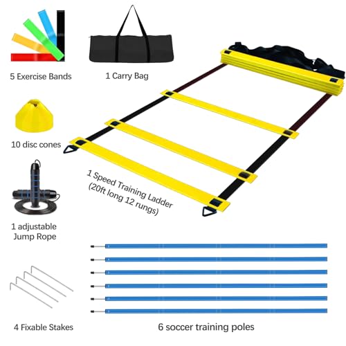 Haootadiy Soccer Agility Training Poles Equipment |Adjustable Soccer Equipment for Training Includes 6 Flexible Agility Poles - color: Multicolour