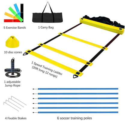Haootadiy Soccer Agility Training Poles Equipment |Adjustable Soccer Equipment for Training Includes 6 Flexible Agility Poles - color: Multicolour