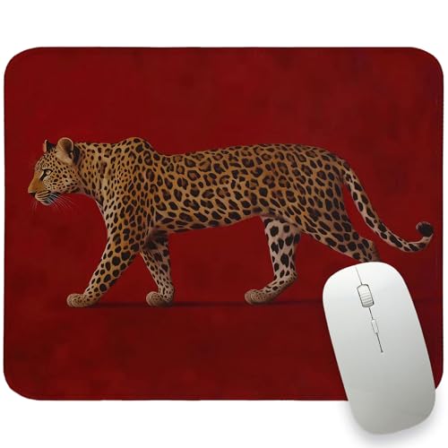 Leopard Mouse Pad, Red Cheetah Rrectangle Small Mouse Pads for Desk, Bright Red Gaming Mouse Mat for Home Office, Vintage Cheetah Computer Mousepats for Women Girls 8.25x10In - color: Red Cheetah