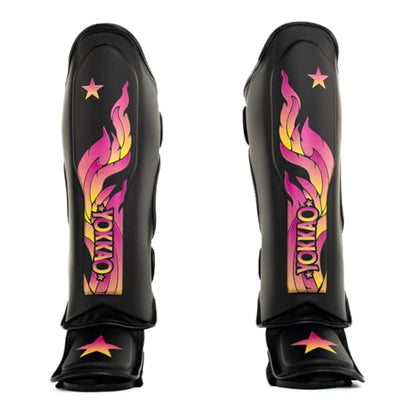 YOKKAO Microfiber Shin Guards - A-Grade Thai Microfiber | Multi-Layer Foam | Single-Shell Wrap | Produced at YOKKAO Factory, Thailand | S-L - color: Black Flame, size: Medium