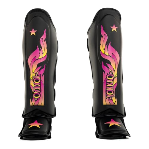 YOKKAO Microfiber Shin Guards - A-Grade Thai Microfiber | Multi-Layer Foam | Single-Shell Wrap | Produced at YOKKAO Factory, Thailand | S-L - color: Black Flame, size: Medium