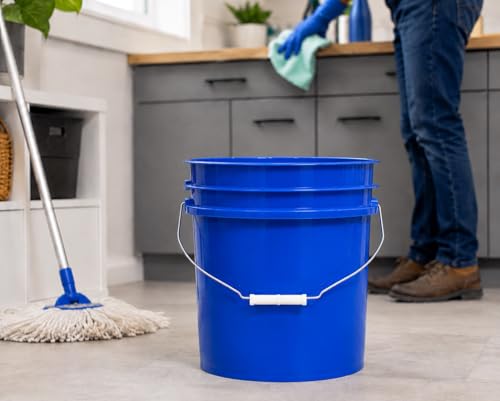 5 Gallon Premium HPDE Plastic Bucket - Made in USA Food Grade Storage Container, BPA Free All Purpose Pail (2, Blue) - color: Blue