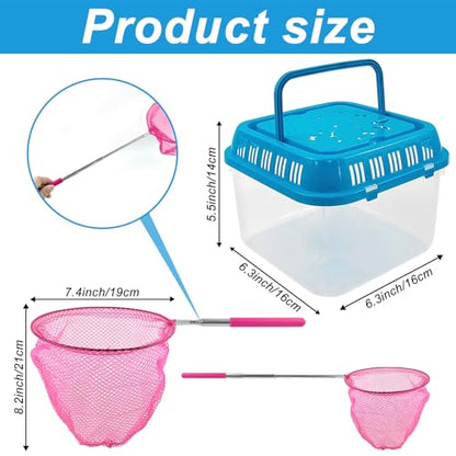 4Sets Catch Plastic Beach Aquarium Kit,Great Concept for Catching and Release,Clear and Transparent Portable Handheld Tank with Retractable net Bag for Beach, Pool and Lake