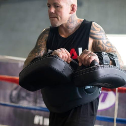 Elite85 Muay Thai Pads (Pair) - Leather Kickboxing, MMA, Karate and Martial Arts Strike Shield, Punch and Kick Protection Training Gear - Made for Men, Women and Youth