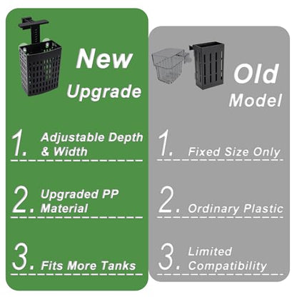 2 Pack Upgraded Adjustable Aquarium Plant Holder, Top Hanging Design Fish Tank Plant Holder, Adjustable Width Height, Fits Tank Edges up to 2.3 in, for Aquaponic Plants and Aquascape Decoration, Black