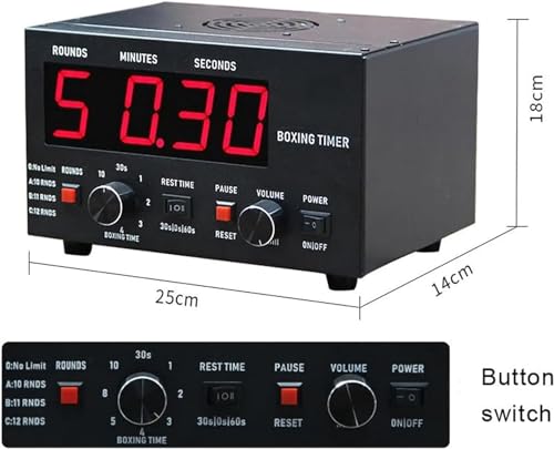 Professional Gym Timer with LED Display, Classic Boxing Interval Timer, 1-12 Challenge Rounds and Adjustable Buzzer, 30S-10min Training and 0/30/60S Rest Time, for Muay Thai/MMA/Kickboxing - color: Blue