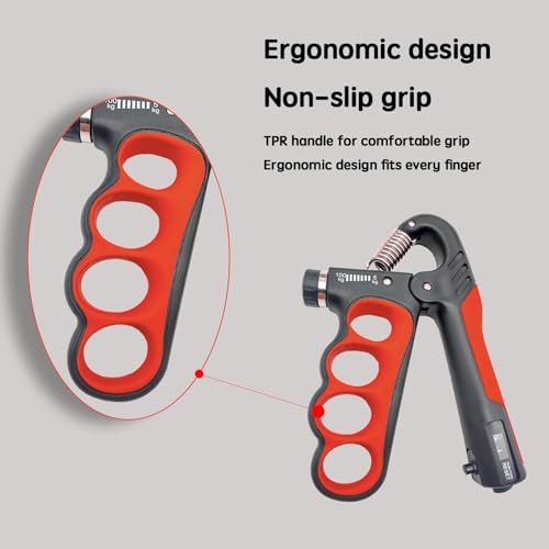 Grip Strength Trainer, Hand Grip Strengthener, Forearm Strengthener, Adjustable Resistance 11 Lbs - 220 Lbs, Ergonomic Design - color: red