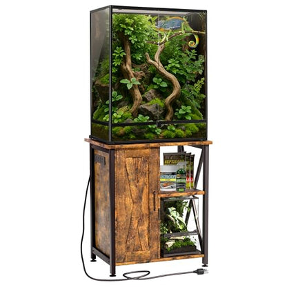 Herture 45-67 Gallon Reptile Tank Stand with Power Outlet, Terrarium Stand with Storage Cabinet, 24" Wx18 D Tabletop, Reptile Terrarium, Rustic Brown PG12XYN
