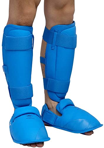 Wesing Karate Protective Gears Set with Chest Guard Gloves Groin Protection and Shin Instep Guard for Men - color: Blue, size: Small