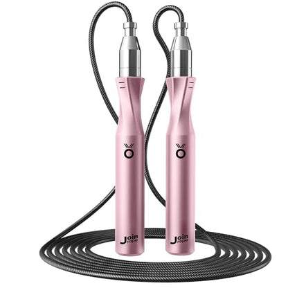 Weighted Jump Rope,Dual Bearing Smooth Rotation Speed Jump Rope, One-Button Push Adjustable Length for Men Women, Workout with Metal Handles for Fitness, Home Exercise & Slim Body - color: Pink