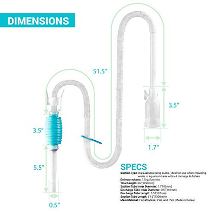 TERA PUMP 2 Pack Fish Tank Gravel Cleaner Siphon - Manual Water Pump for 10-20 Gallon Aquariums - BPA-Free Water Change Siphon Hose - size: Medium