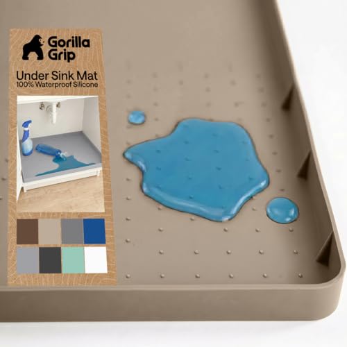 GORILLA GRIP Waterproof Silicone Under Sink Mat with Raised Lip for Kitchen and Bathroom, 28 x 22 in, Cabinet Shelf Liner Stay in Place Mats Dishwasher Safe Drawer Liner, Organizer Tray, Beige - color: Beige, size: 28"w X 22"l