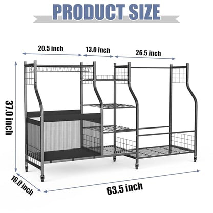 WALMANN Golf Bag Storage with Wheels, Rolling Sports Equipment Organizer | Large Capacity Garage Storage Cart for Balls, Golf Bags, Sports Gear - style: Rolling Stand for 2 Bags