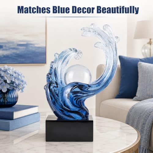Blue Ocean Wave Statue for Beach House Decor,Resin Modern Abstract Art,For Coastal Nautical Office Surfers Gifts,Coffee Table,Tv Stand,Dining Table Center Decorative Shelf Decor Accent for Men (Blue)