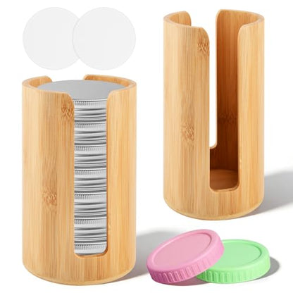2 Pack Mason Jar Lid Organizer, Bamboo Vertical Storage Holder for Home Kitchen Organization & Tumbler Lids, Wooden Storage Accessories for Mason/Canning/Bamboo Lids(Wide & Regular Mouth)