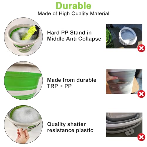 Collapsible Car Wash Bucket with Microfiber Mitt, 10L (2.6 Gallon) Portable Water Buckets with Handle for Car Wash Household Cleaning, Multiuse Collapsible Water Buckett and Car wash mitt - Green