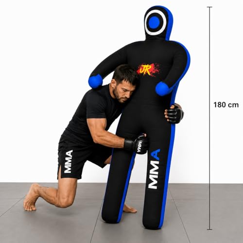 MMA Practice Dummy (Standing Position) for Boxing, Fighting, Throwing, Grappling, Karate, jiu-Jitsu, Wrestling Training - UNFILLED - color: Black/Blue Canvas, size: 70" (inches)