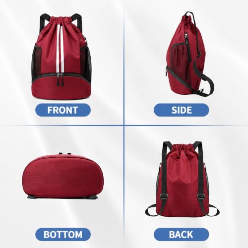 JELUTAR Drawstring Backpack Gym Bag with Shoes Compartment, Burgundy - color: Burgundy, size: Medium