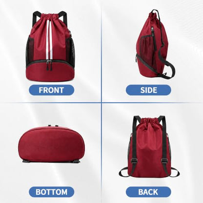 JELUTAR Drawstring Backpack Gym Bag with Shoes Compartment, Burgundy - color: Burgundy, size: Medium