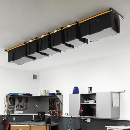 Overhead Garage Storage Rack, Heavy Duty Ceiling Storage Rack | 26 Inch Adjustable Ceiling Bin Storage System, 7 Sets for 6 Bins - style: For 6 Bins