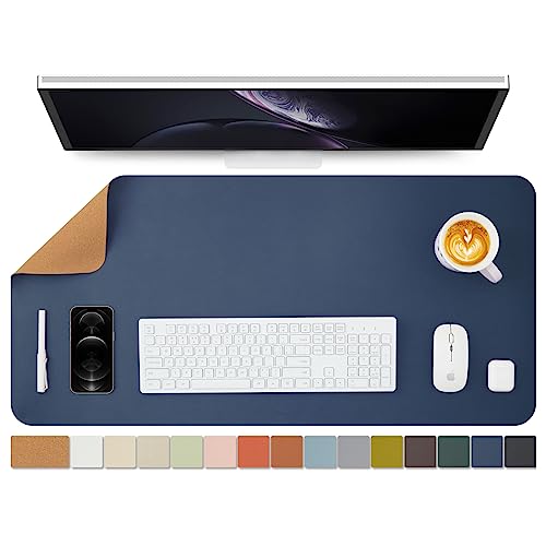 Cork Desk Mat - Dual-Sided Desk Pad for Office and Home - Desk Organization and Accessories - Ideal for Large Mouse Pad and Desk Mats on Top of Desks(Dark Blue,90cmx 43cm) - color: Dark Blue, size: 36" x 17"