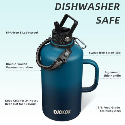 BJPKPK 87oz Insulated Water Bottle with Straw Lid Stainless Steel Water Jug - color: Vast, style: 87oz-Side Handle