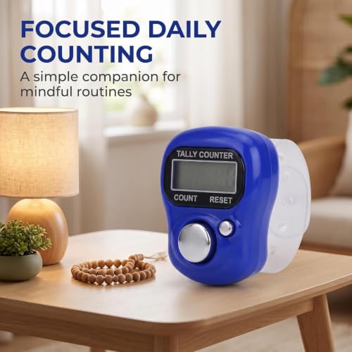 1Pc Blue 5 Digit LED Digital Row Counter, Display Counter Clicker, Handheld Number Click Counter, Electronic Finger Counter Hand Tally Counter with Ring for Golf, Track and Field Lap Counters