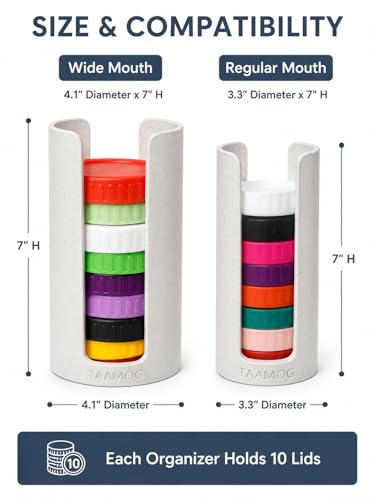 2Pcs Mason Jar Lid Organizer - 3D Printed Marble Canning Lid Storage Rack for Wide & Regular Mouth Lids, Stackable Kitchen Cabinet & Countertop Holder, Fits Reusable Canning, Yeti Lids - Marble White