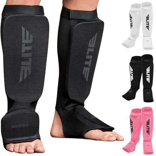 MMA Shin Pads for Muay Thai and Kickboxing, Protective Shin Guards with Instep Guard for Sparring and Training, for Adults, Kids, and Youth - color: All Black, size: Kids - XXS