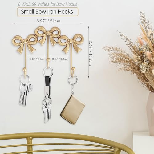 Small Gold Bow Wall Hook,Gold Cast Iron Hook,Size:8.27x5.59 inches - size: Triple bow hooks(8.27x5.59 inches)