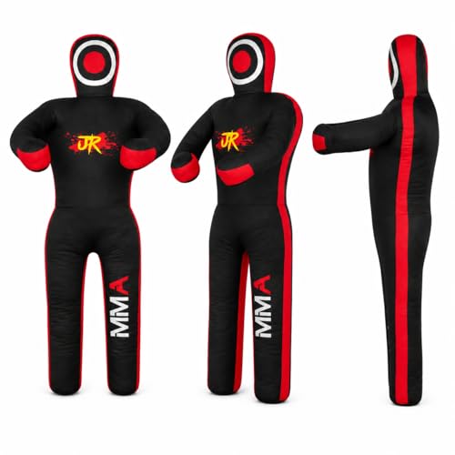 MMA Practice Dummy (Standing Position) for Boxing, Fighting, Throwing, Grappling, Karate, jiu-Jitsu, Wrestling Training - UNFILLED - color: Black/Red Canvas, size: 59" (inches)