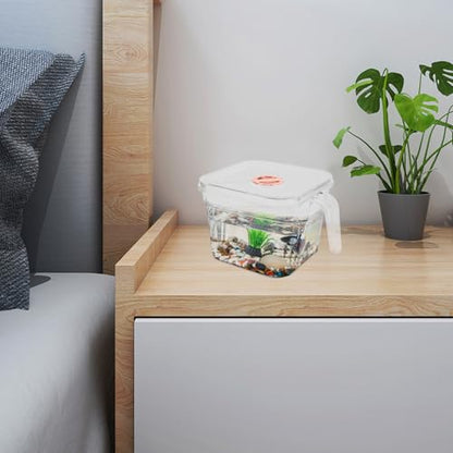 Happyyami Transparent Tank with Lid and Handle Shatterproof Small Aquarium for Desktop for Betta and Easy to Clean and Maintain