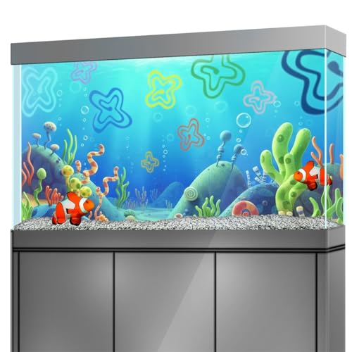 Aquarium Background Stickers for 10-20 Gallon Tanks, Cartoon Underwater Self-Adhesive Fish Tank Reptile Terrarium Decor Poster (24 x 16inches / (61 x 41 cm)) - size: 24 x 16inches / (61 x 41 cm)