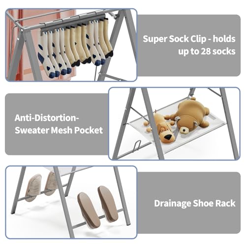 APEXCHASER Ultra Thin Drying Rack for Clothing, Foldable Clothes Drying Rack with Enhanced Capacity, Convenient and Space-Saving Laundry Rack with Adjustable Wings - color: Grey-1