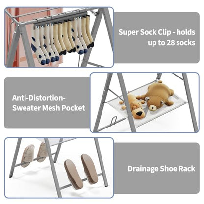 APEXCHASER Ultra Thin Drying Rack for Clothing, Foldable Clothes Drying Rack with Enhanced Capacity, Convenient and Space-Saving Laundry Rack with Adjustable Wings - color: Grey-1