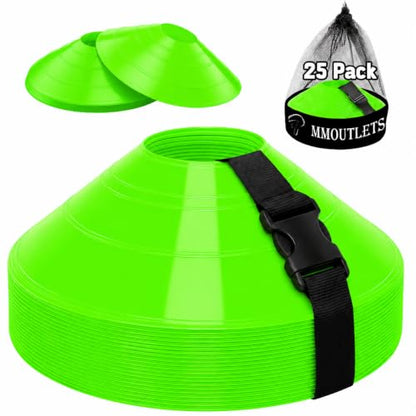 Soccer Training Cones Set, 75/50/25 Pack with Strap Holder & Carry Bag - color: Neon