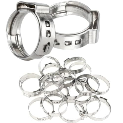 50Pcs 26.4mm-29.6mm （1inch）Single Ear Hose Clamp Hose Crimp Clamps Ear Crimp Rings Ear Stepless Hose Clamp Pinch Clamps for Hose Pipe Clamp Tools (1inch)