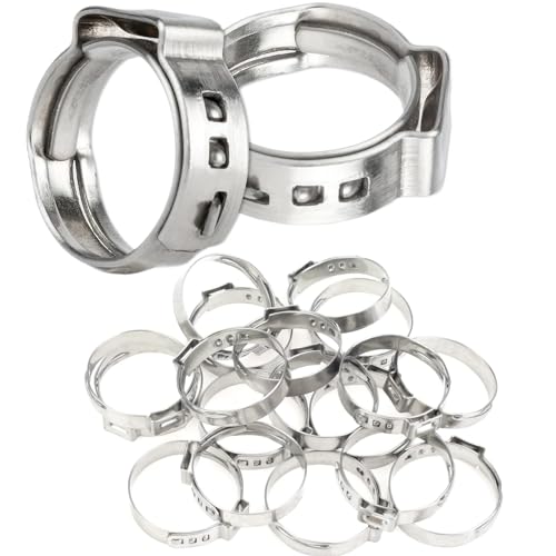 50Pcs 26.4mm-29.6mm （1inch）Single Ear Hose Clamp Hose Crimp Clamps Ear Crimp Rings Ear Stepless Hose Clamp Pinch Clamps for Hose Pipe Clamp Tools (1inch)
