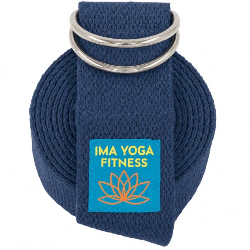 Adaptive Yoga Strap for Stretching - Extra-Wide 2 Inches 100% Cotton Stretch Strap with Steel D-Rings for Physical Therapy, Pilates & Flexibility - Storage Pouch & E-Book - color: Navy, size: 8 feet