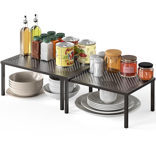 Simple Houseware Expandable Stackable Cabinet and Counter Shelf Organizer with Steel Surface, 9" D x 12.75" W x 5.9" H, Bronze - color: Bronze